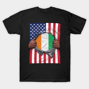 Ivory Coast Flag American Flag Ripped - Gift for Ivorian From Ivory Coast T-Shirt
